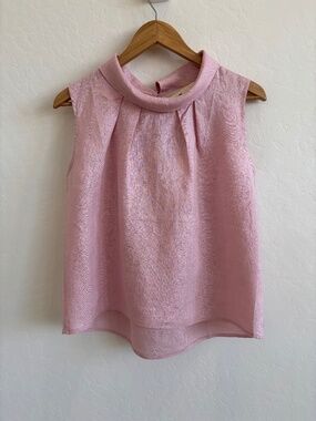 LINTICO "Blair" 100% Euro Linen Top - Pink Structured Collar Pleated Blouse, S